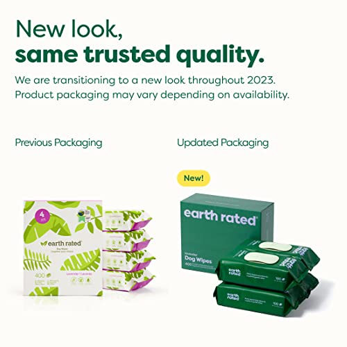 Plant-Based Earth Rated Dog Grooming Wipes, 400 Count