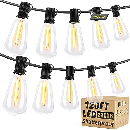 OHLUX 120FT Dimmable Outdoor String Lights with 62 Bulbs