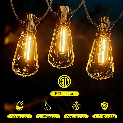 OHLUX 120FT Dimmable Outdoor String Lights with 62 Bulbs
