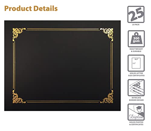 Black Certificate Holders with Gold Foil Border, 25 Pack