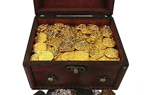 Shiny Gold Pirate Coins with Treasure Chest Set