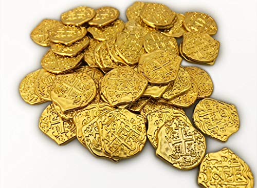 Shiny Gold Pirate Coins with Treasure Chest Set