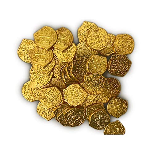 Shiny Gold Pirate Coins with Treasure Chest Set