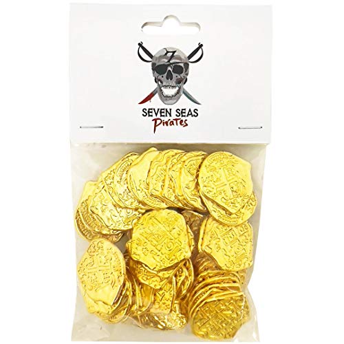 Shiny Gold Pirate Coins with Treasure Chest Set