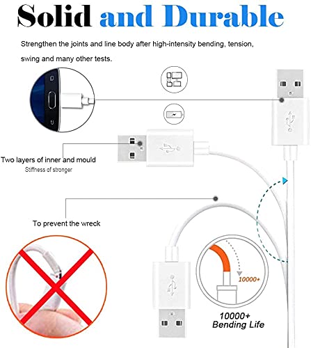 10 ft White USB Charging Cable for Kindle, Kobo, Tablets