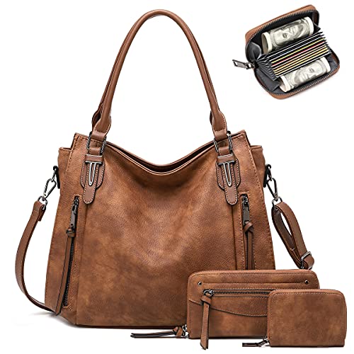 Brown Designer Faux Leather Tote Crossbody Shoulder Purses