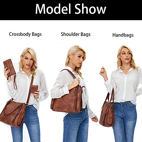 Brown Designer Faux Leather Tote Crossbody Shoulder Purses