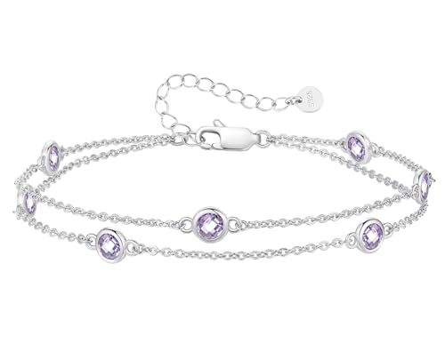 Birthstone Charm Link Double Strand Bracelet for Women