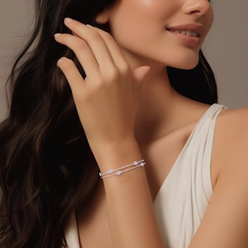 Birthstone Charm Link Double Strand Bracelet for Women