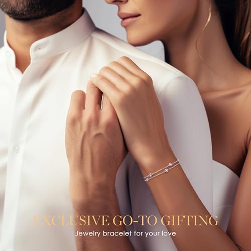 Birthstone Charm Link Double Strand Bracelet for Women