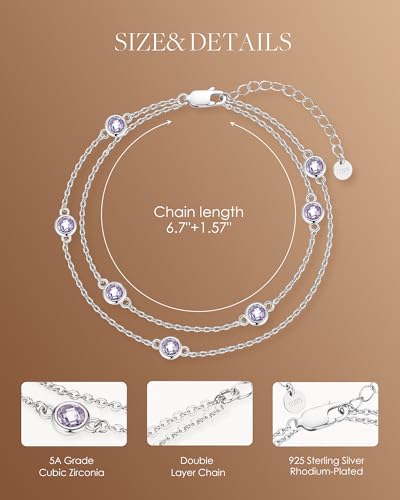 Birthstone Charm Link Double Strand Bracelet for Women