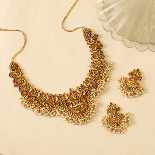 TARINIKA Antique Gold Plated Floral Necklace Set - VIP Indian Jewelry for Women