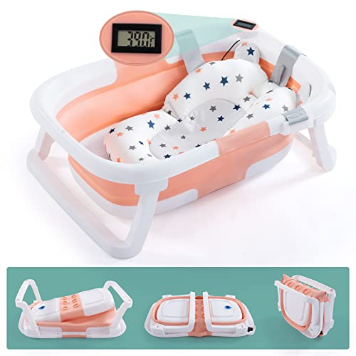 4-in-1 Baby Bathtub Set with Temperature Sensor, Pink