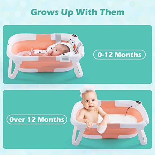4-in-1 Baby Bathtub Set with Temperature Sensor, Pink