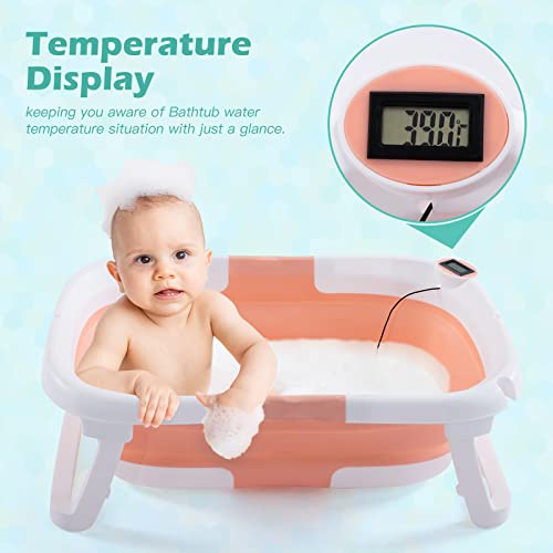 4-in-1 Baby Bathtub Set with Temperature Sensor, Pink