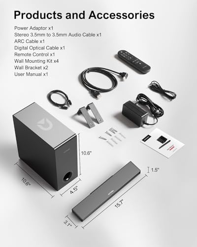 ULTIMEA TV Sound Bar with Subwoofer - Deep Bass, Bluetooth, HDMI