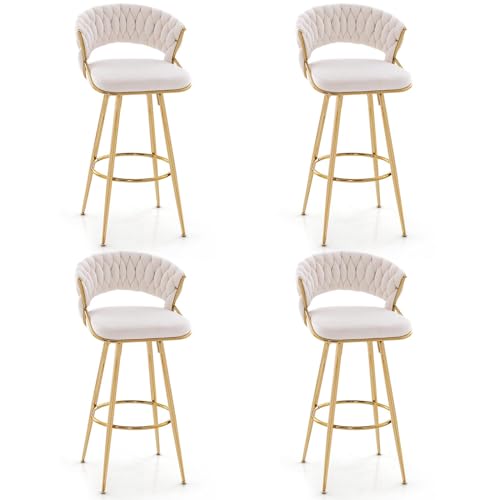 4 VIP Beige Velvet Bar Stools with Gold Legs