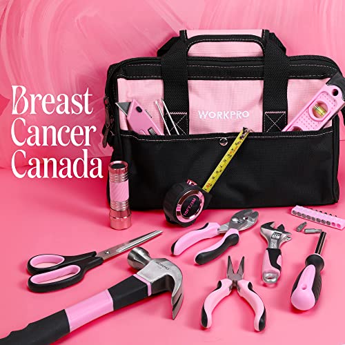 WORKPRO Pink Tool Kit, 106-Piece Set with Storage Bag