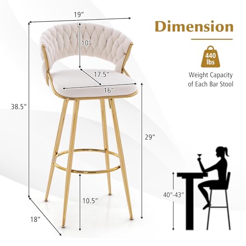 VIP Velvet Bar Stool Set with Gold Metal Legs