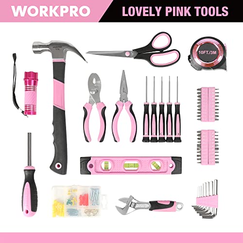 WORKPRO Pink Tool Kit, 106-Piece Set with Storage Bag