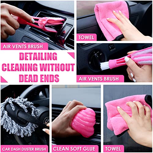 VIP Car Cleaning Kit: 17pcs Pink Interior Detailing