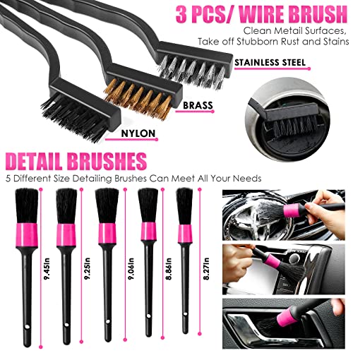 VIP Car Cleaning Kit: 17pcs Pink Interior Detailing