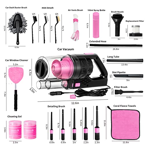 VIP Car Cleaning Kit: 17pcs Pink Interior Detailing