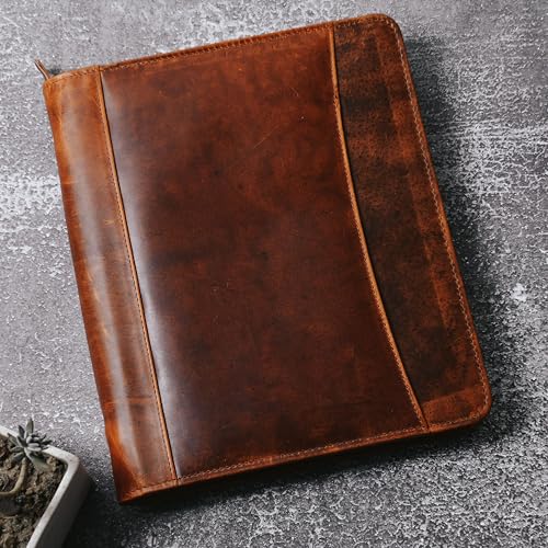 Executive Leather Portfolio with Zipper for Professional Men/Women