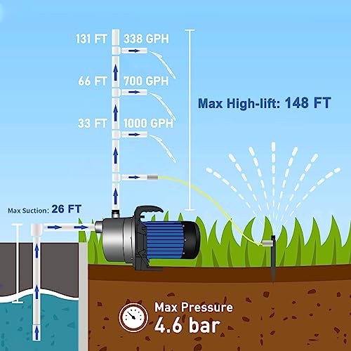 FLUENTPOWER 1.5HP Portable Garden Transfer Pump with 1200GPH