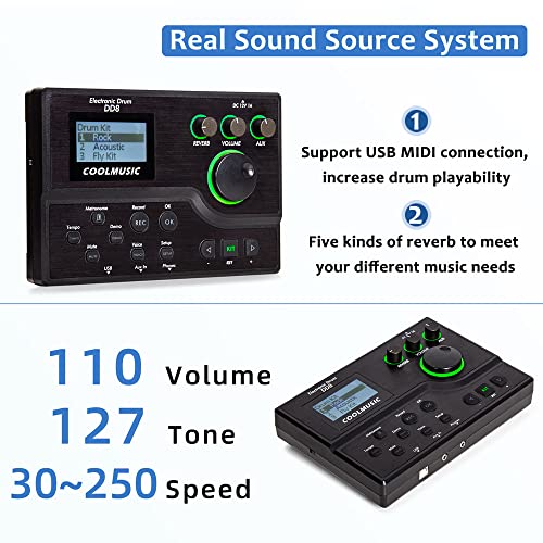 Coolmusic DD8 Electric Drum Set: Mesh Head, 8-Piece Kit