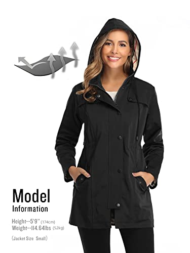 VIP Women's Long Hooded Black Windbreaker Raincoat