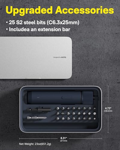 Cordless Electric Screwdriver Set with 25 S2-Steel Bits