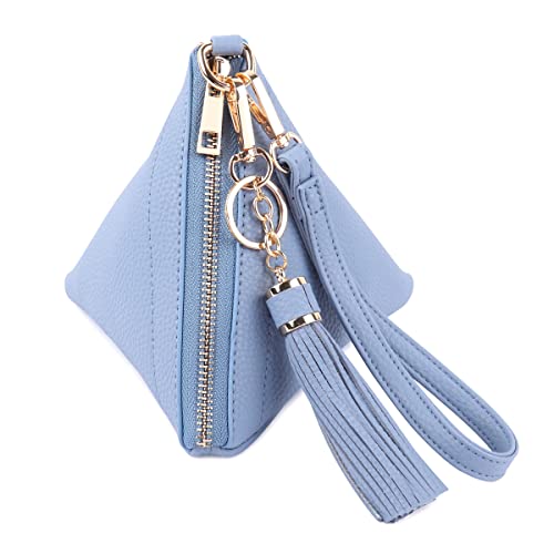 Stylish Blue Vegan Leather Clutch with Tassel Charm