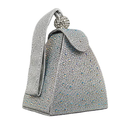 VIP Rhinestone Triangle Evening Clutch Purse, Silver