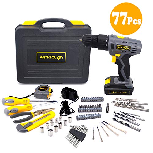 Uniteco 77pcs Power Tool Set with Cordless Drill