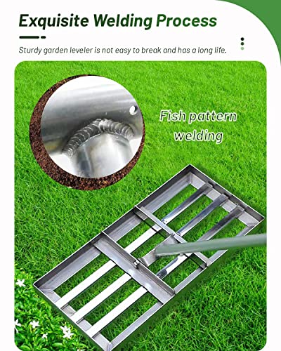 30x10in Stainless Steel Lawn Leveling Rake with Adjustable Handle