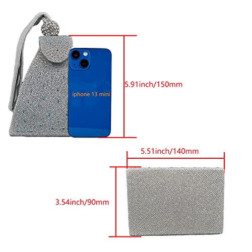 VIP Rhinestone Triangle Evening Clutch Purse, Silver