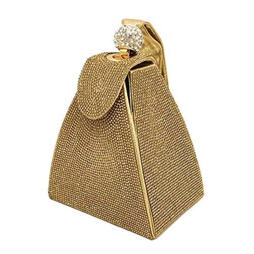 Gold Crystal Pyramid Evening Clutch Bag for Women