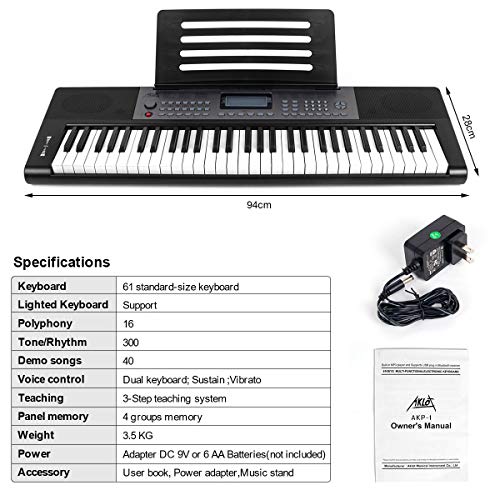 AKLOT 61-Key Portable Electronic Keyboard VIP Bundle