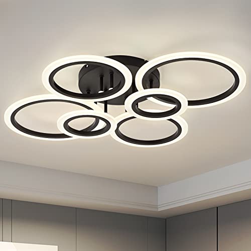 Vikaey Modern LED Ceiling Light - 6 Rings Black