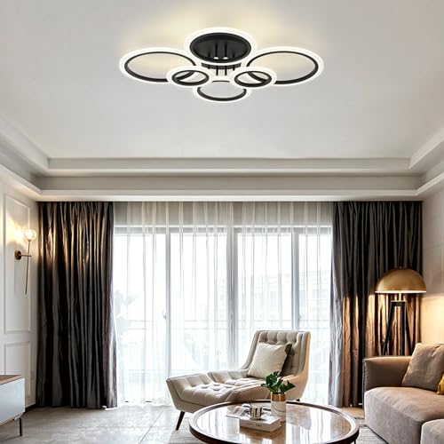 Vikaey Modern LED Ceiling Light - 6 Rings Black