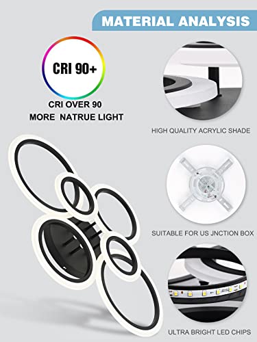 Vikaey Modern LED Ceiling Light - 6 Rings Black