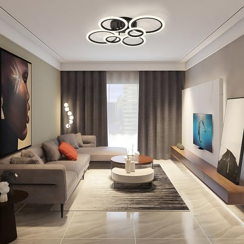 Vikaey Modern LED Ceiling Light - 6 Rings Black