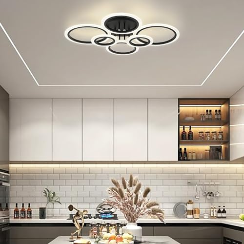 Vikaey Modern LED Ceiling Light - 6 Rings Black