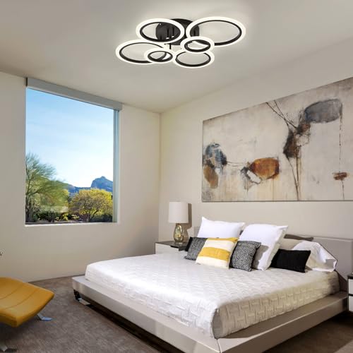 Vikaey Modern LED Ceiling Light - 6 Rings Black
