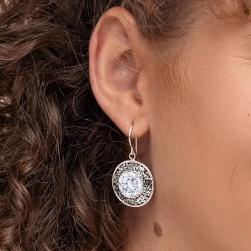 Vintage Floral CZ Dangle Earrings, Hypoallergenic, Made in Israel