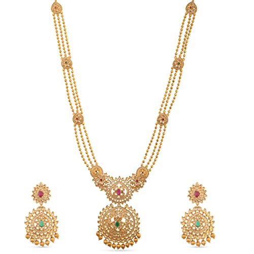 TARINIKA Antique Gold Plated Binal Necklace Set - Indian Bridal Jewelry for Ethnic Occasions