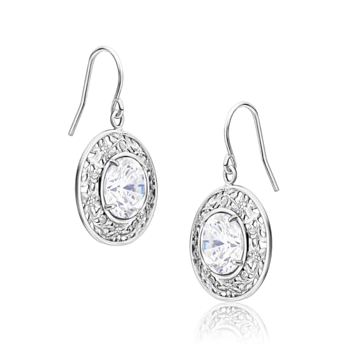 Vintage Floral CZ Dangle Earrings, Hypoallergenic, Made in Israel