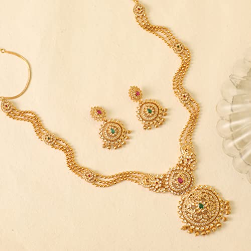 TARINIKA Antique Gold Plated Binal Necklace Set - Indian Bridal Jewelry for Ethnic Occasions