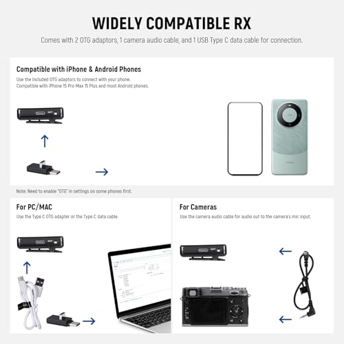 Wireless Lavalier Mic System with Charging Case, Noise Canceling